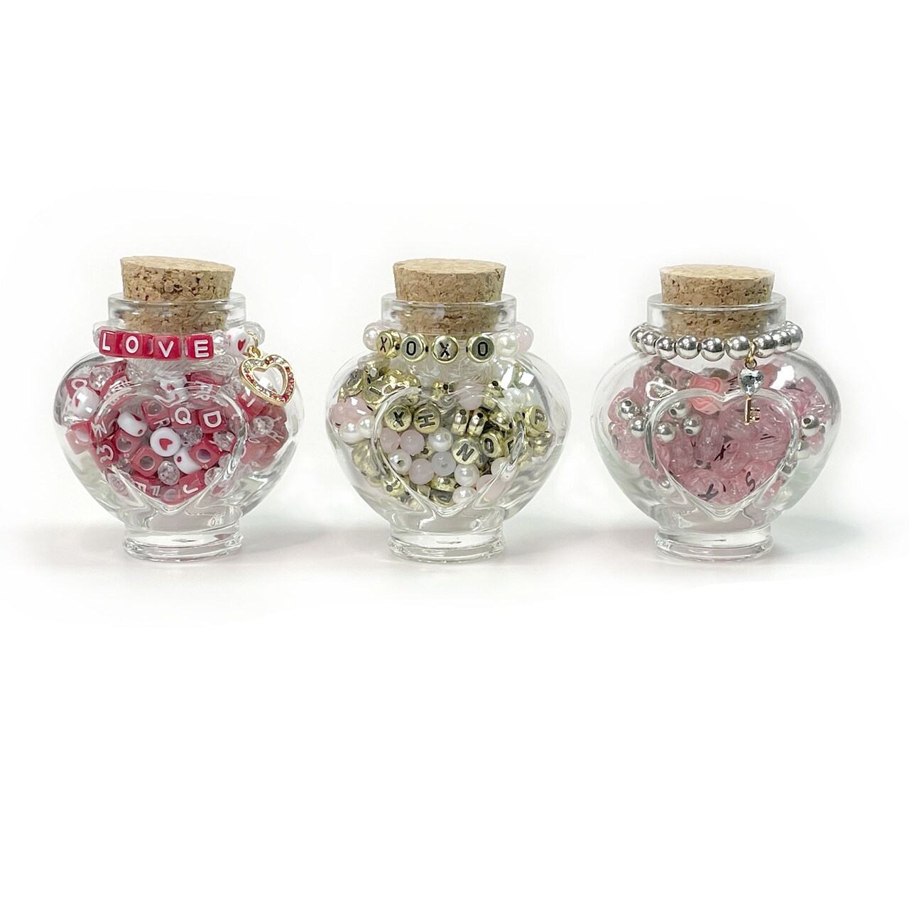 Mini Hearts Trio DIY Valentine Letter Bead Gift Set with charms